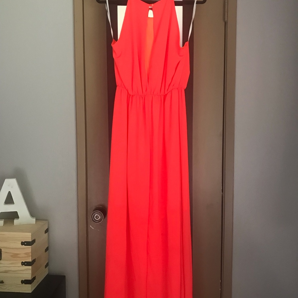 2X Neon Coral/Orange Maxi Dress